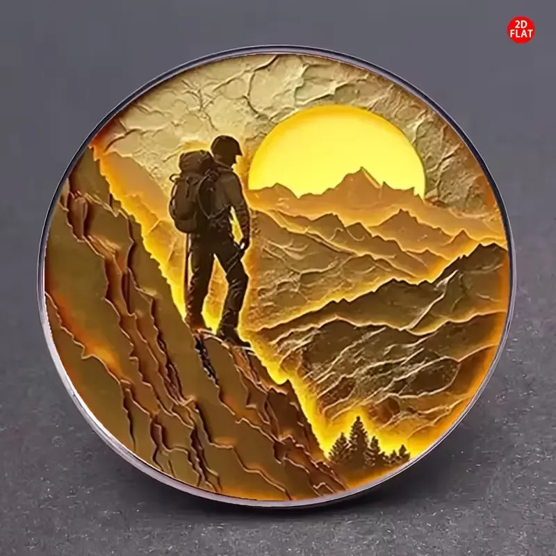 Rock Climbing Glass Cabochon Brooch – Adventure & Courage Enamel Badge, Symbol of Bravery for Climbers, Perfect Outdoor Gift for Men & Women